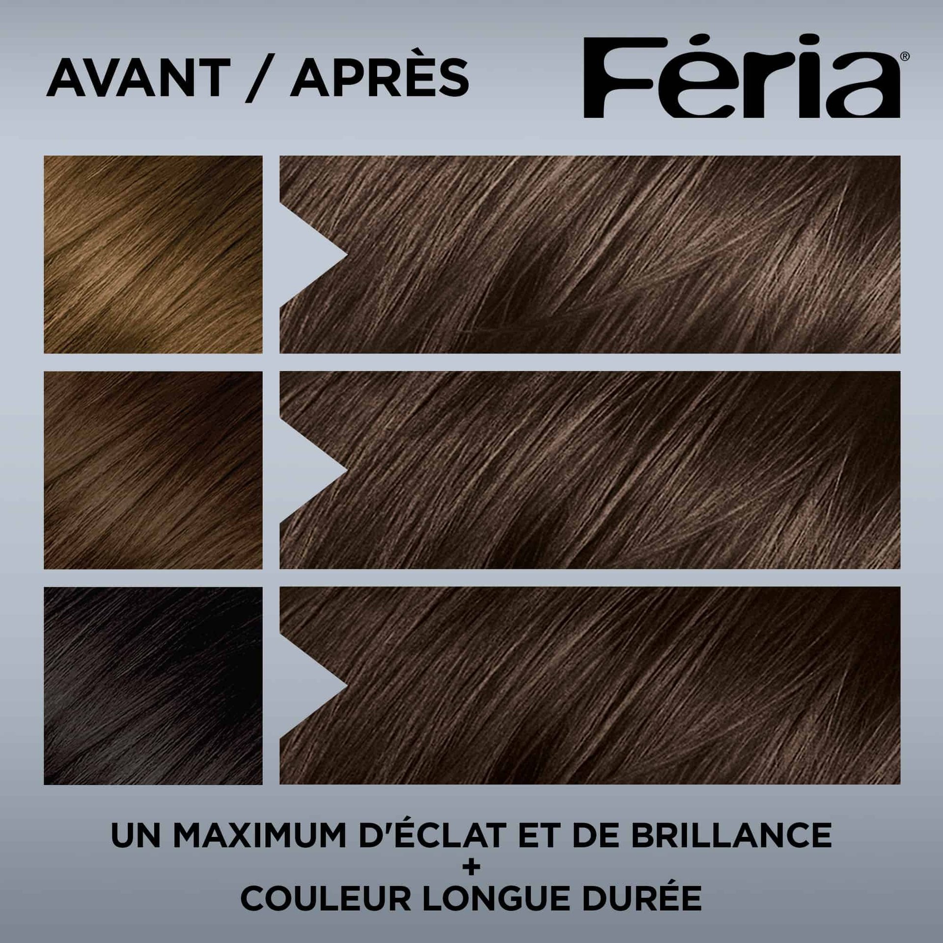 Avant et après la coloration Feria 40 Châtain Foncé Profond